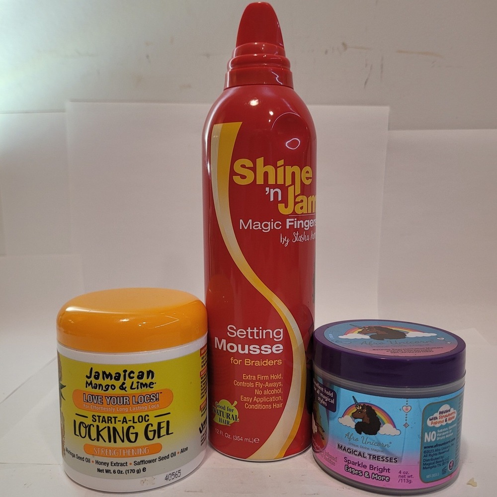 Shine n Jam Mousse Jamaican Mango Lime Locking Gel Afro Unicorn Edge Control Set
